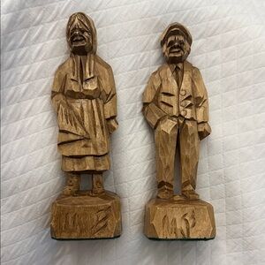 Vintage Quebec Folk Art Wood carvings pair Benoit Blanchet St-Jean-Port-Joli